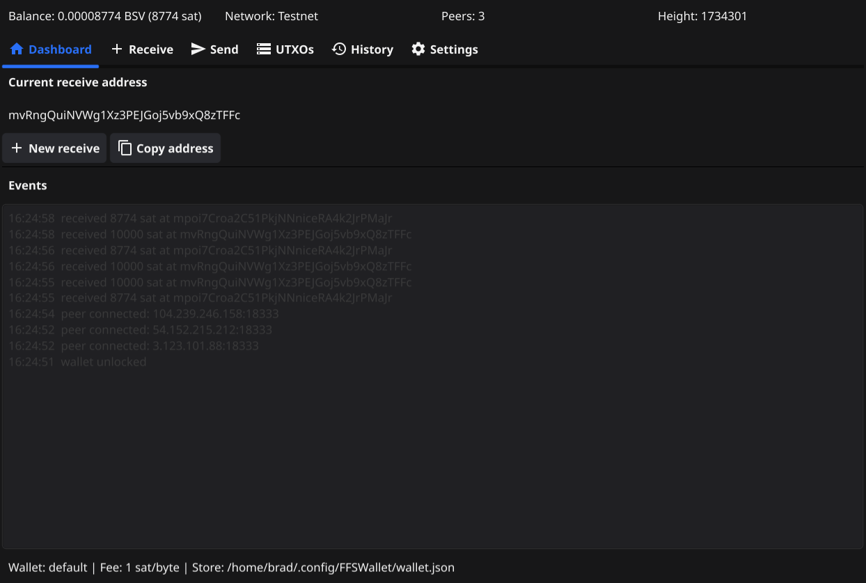 FFSWallet home screen